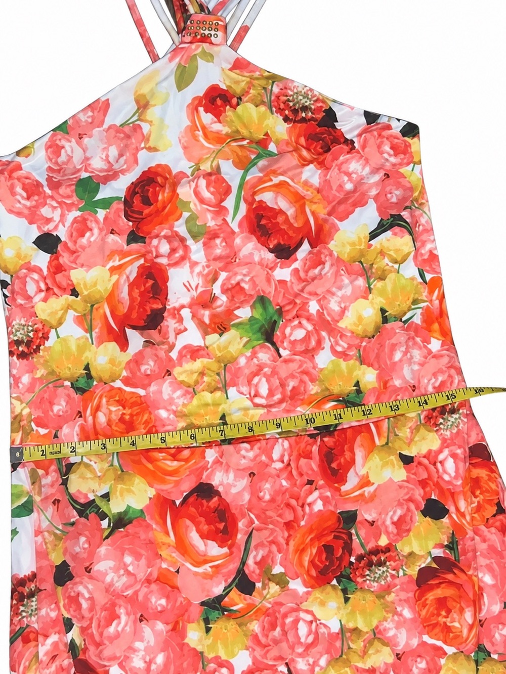 Cache Vintage Y2K Floral Halter Cross Back Maxi Dress Rhinestone M - Picture 9 of 9